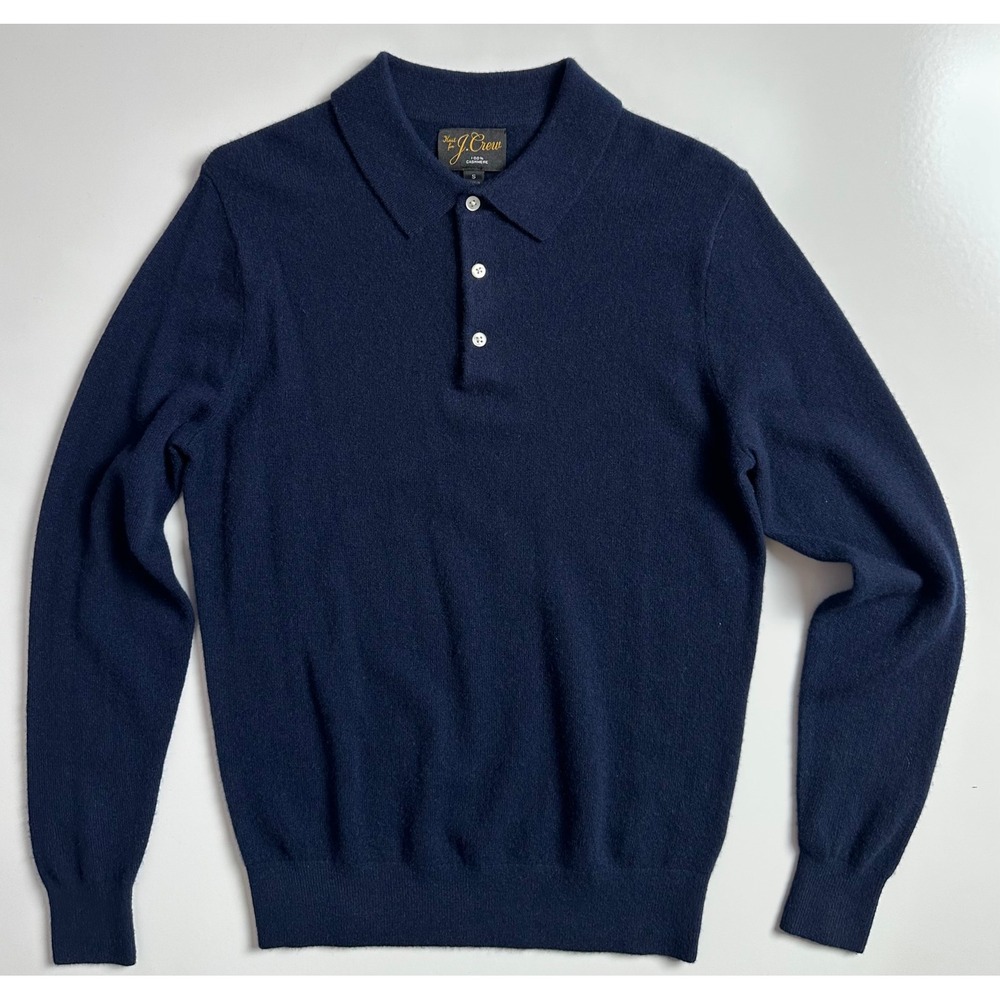 J.Crew Men 100% Cashmere Long Sleeve Polo Sweater Navy Blue Size Small S